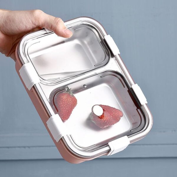 2 COMPARTMENT STEEL LUNCH BOX PINK - Image 3