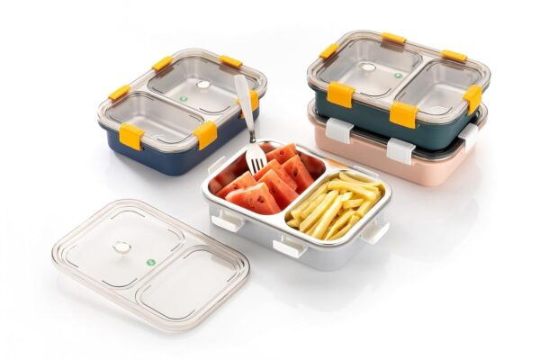 2 COMPARTMENT STEEL LUNCH BOX PINK - Image 5