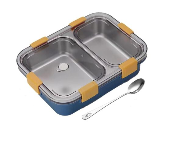 2 COMPARTMENT STEEL LUNCH BOX BLUE