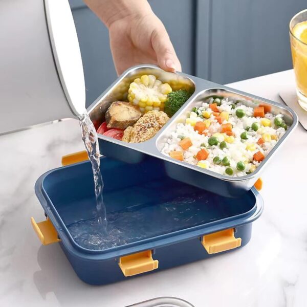2 COMPARTMENT STEEL LUNCH BOX BLUE - Image 2