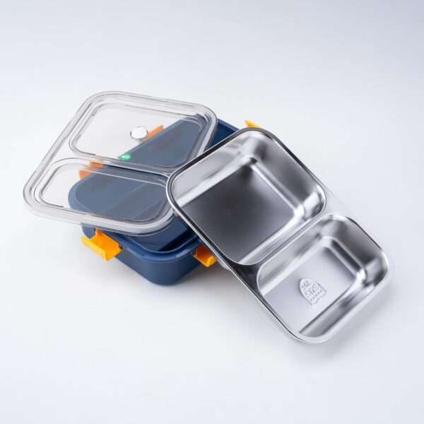 2 COMPARTMENT STEEL LUNCH BOX BLUE - Image 3