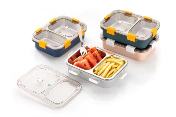 2 COMPARTMENT STEEL LUNCH BOX BLUE - Image 5