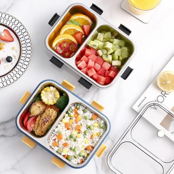 2 COMPARTMENT STEEL LUNCH BOX PINK - Image 4