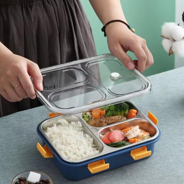 3 COMPARTMENT STEEL LUNCH BOX BLUE - Image 6