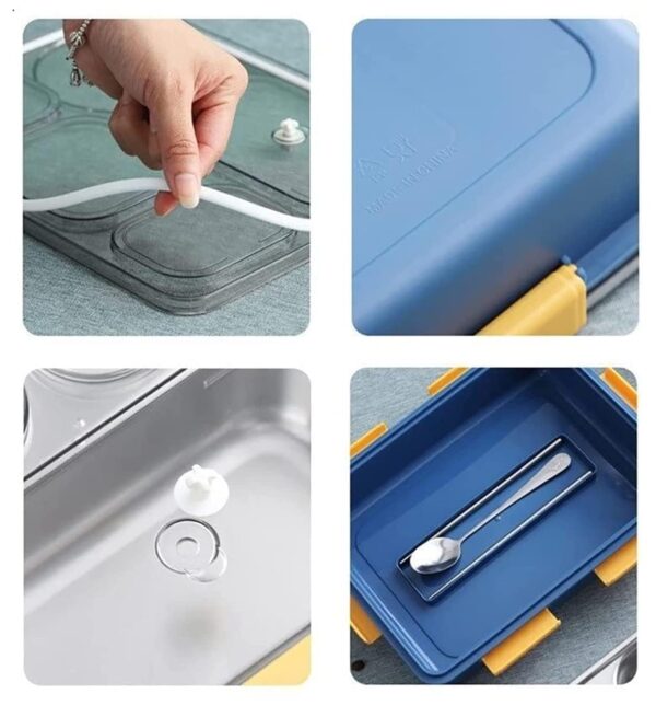 2 COMPARTMENT STEEL LUNCH BOX BLUE - Image 4