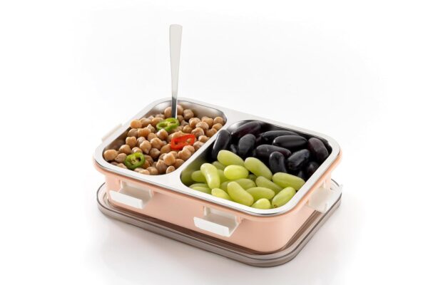 2 COMPARTMENT STEEL LUNCH BOX PINK - Image 2