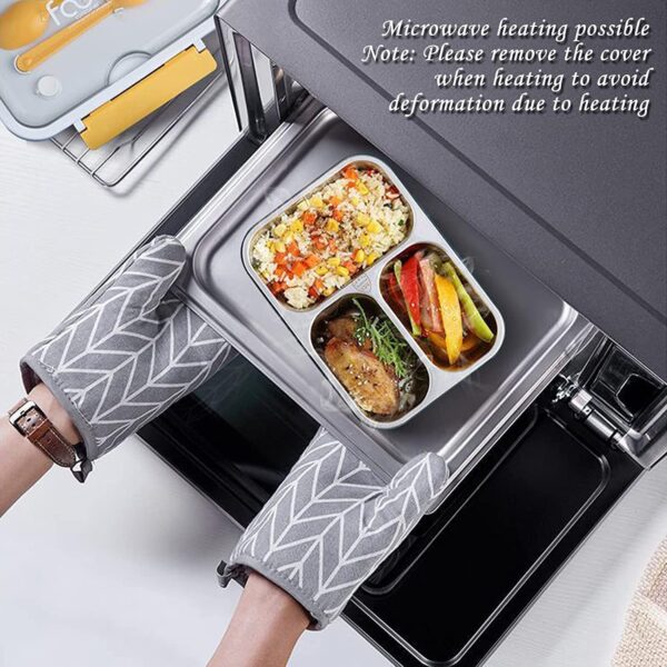 3 COMPARTMENT Steel LUNCH BOX with Fork ,Chopstick & Spoon (Pink) - Image 5
