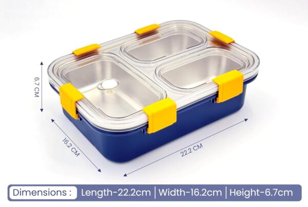 3 COMPARTMENT STEEL LUNCH BOX BLUE - Image 3