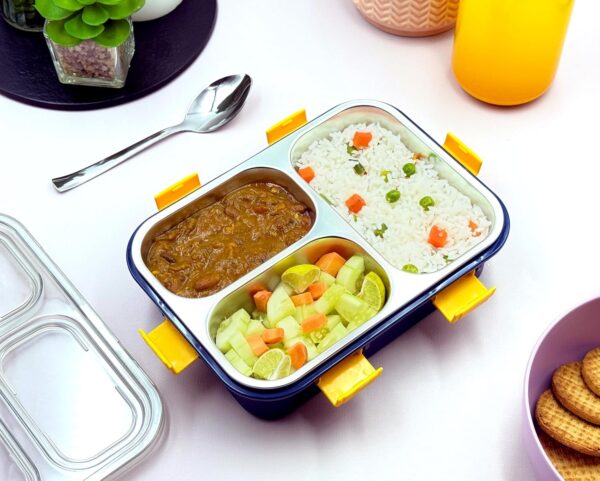 3 COMPARTMENT STEEL LUNCH BOX BLUE