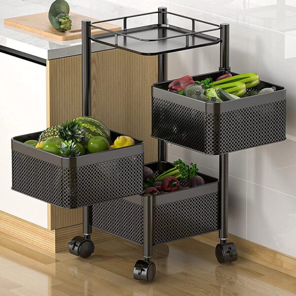 4-Tier Rolling Storage Rack with Mesh Baskets - Image 3
