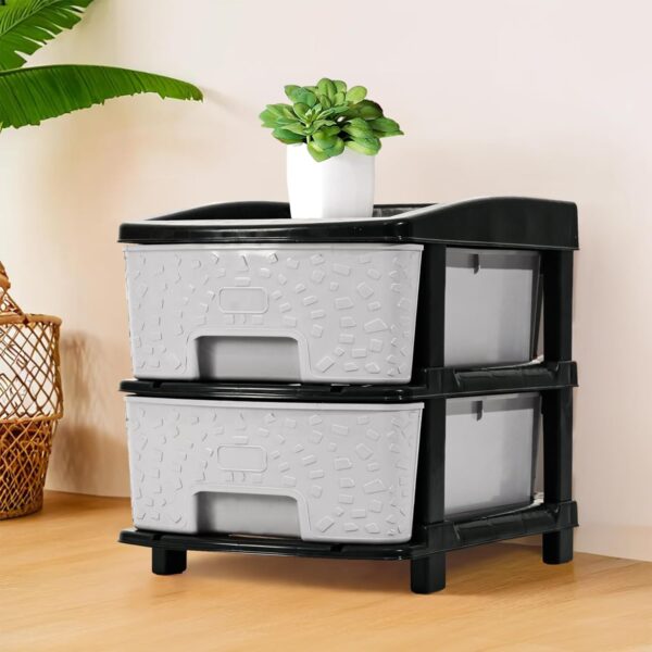 2-Tier Multipurpose Plastic Drawer Storage Organizer (Black & Grey)