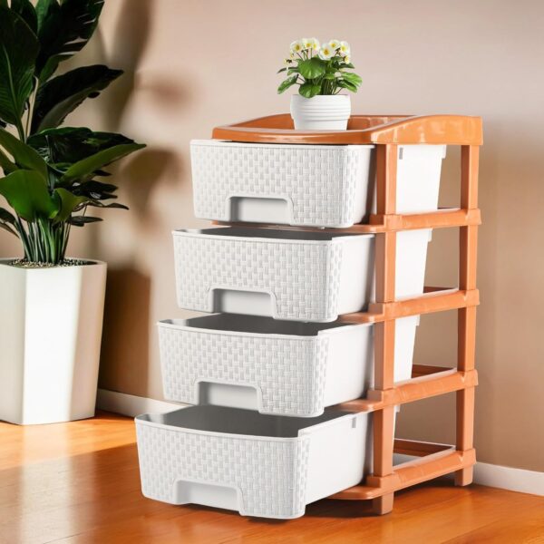 4-Tier Multipurpose Plastic Drawer Storage Organizer (White & Golden)