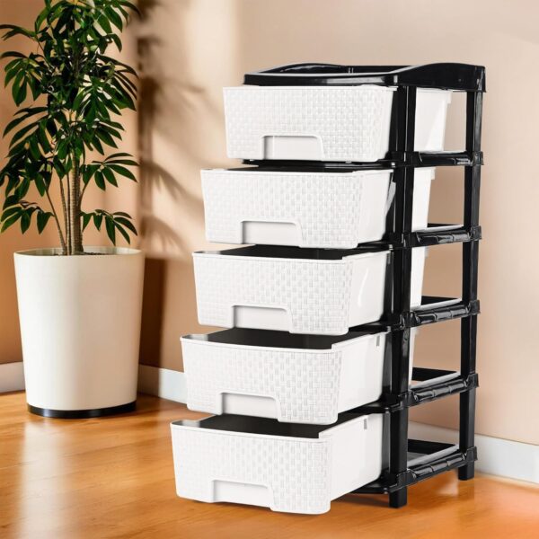 5-Tier Multipurpose Plastic Drawer Storage Organizer (Black & White)
