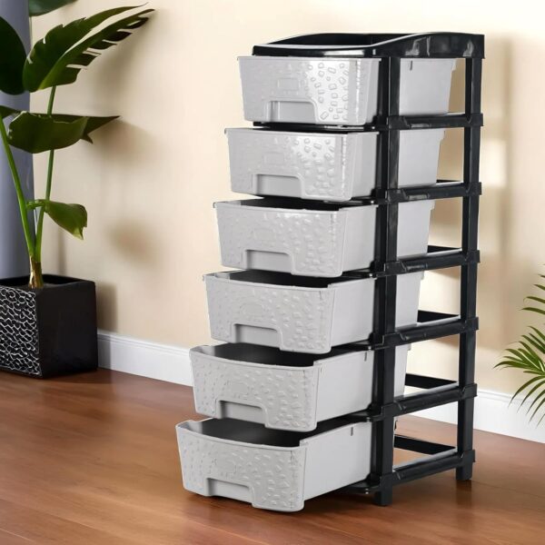 6-Tier Multipurpose Plastic Drawer Storage Organizer (Black & Grey)
