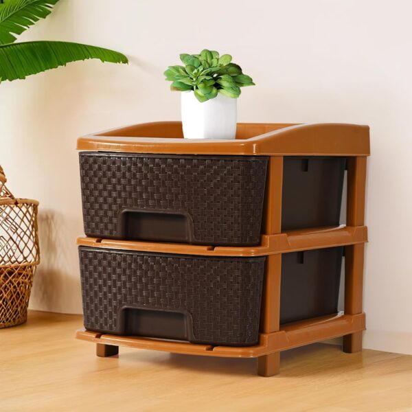 2-Tier Multipurpose Plastic Drawer Storage Organizer (Chocolate Brown)