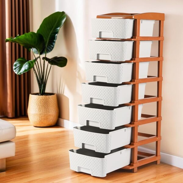 7-Tier Multipurpose Plastic Drawer Storage Organizer (White & Golden)