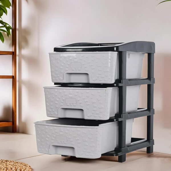 3-Tier Multipurpose Plastic Drawer Storage Organizer (Black & Grey)