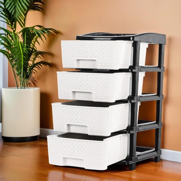 4-Tier Multipurpose Plastic Drawer Storage Organizer (Black & White)