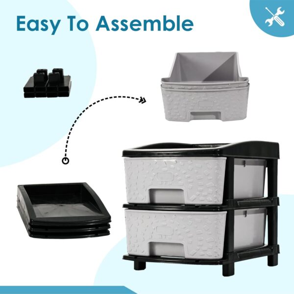 2-Tier Multipurpose Plastic Drawer Storage Organizer (Black & Grey) - Image 3
