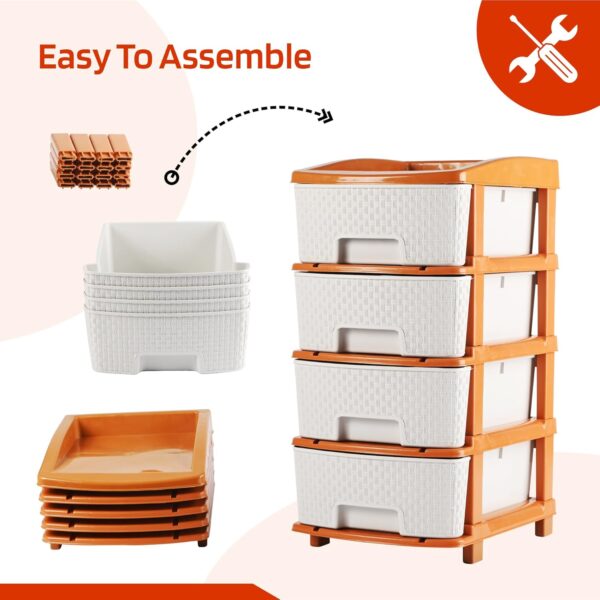4-Tier Multipurpose Plastic Drawer Storage Organizer (White & Golden) - Image 3