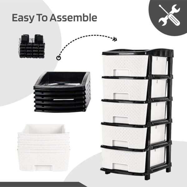5-Tier Multipurpose Plastic Drawer Storage Organizer (Black & White) - Image 3