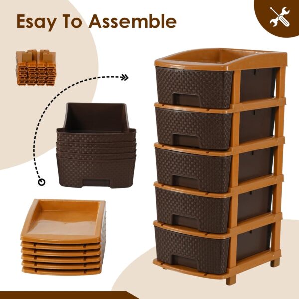 5-Tier Multipurpose Plastic Drawer Storage Organizer (Chocolate Brown) - Image 3