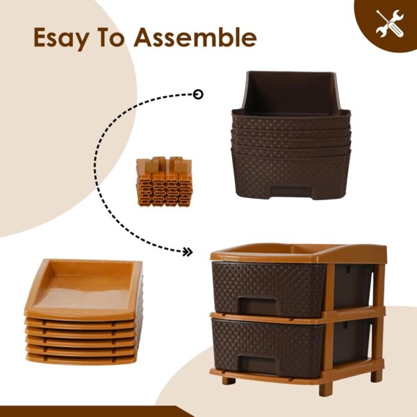 2-Tier Multipurpose Plastic Drawer Storage Organizer (Chocolate Brown) - Image 3