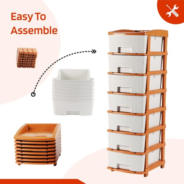 7-Tier Multipurpose Plastic Drawer Storage Organizer (White & Golden) - Image 3