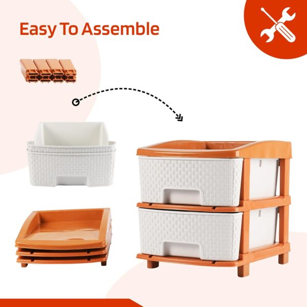 2-Tier Multipurpose Plastic Drawer Storage Organizer ( White & Golden) - Image 3