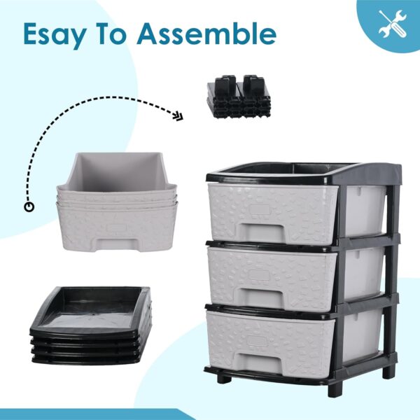 3-Tier Multipurpose Plastic Drawer Storage Organizer (Black & Grey) - Image 3