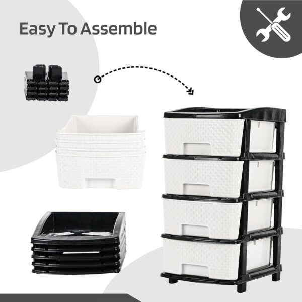 4-Tier Multipurpose Plastic Drawer Storage Organizer (Black & White) - Image 3