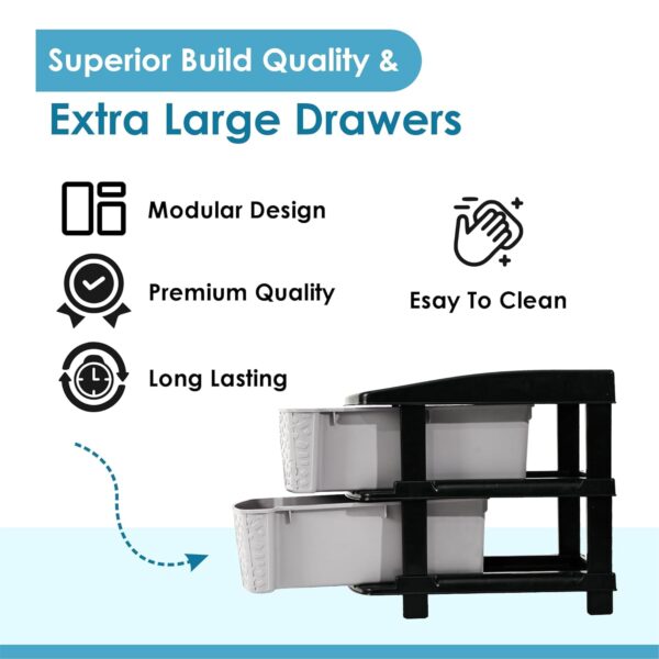 2-Tier Multipurpose Plastic Drawer Storage Organizer (Black & Grey) - Image 4