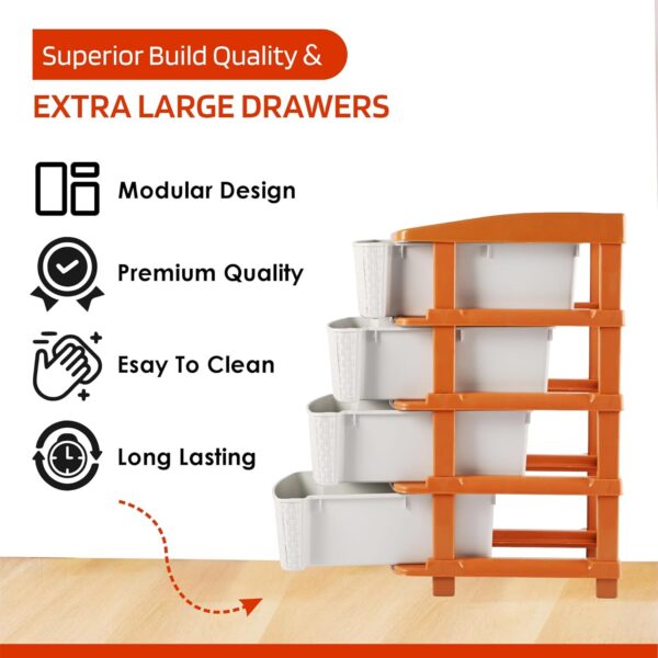 4-Tier Multipurpose Plastic Drawer Storage Organizer (White & Golden) - Image 4