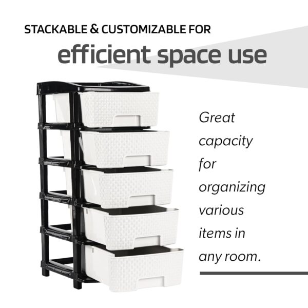 5-Tier Multipurpose Plastic Drawer Storage Organizer (Black & White) - Image 4