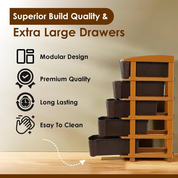 5-Tier Multipurpose Plastic Drawer Storage Organizer (Chocolate Brown) - Image 4