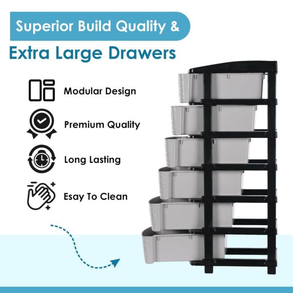 6-Tier Multipurpose Plastic Drawer Storage Organizer (Black & Grey) - Image 4
