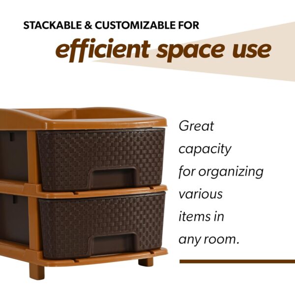 2-Tier Multipurpose Plastic Drawer Storage Organizer (Chocolate Brown) - Image 4
