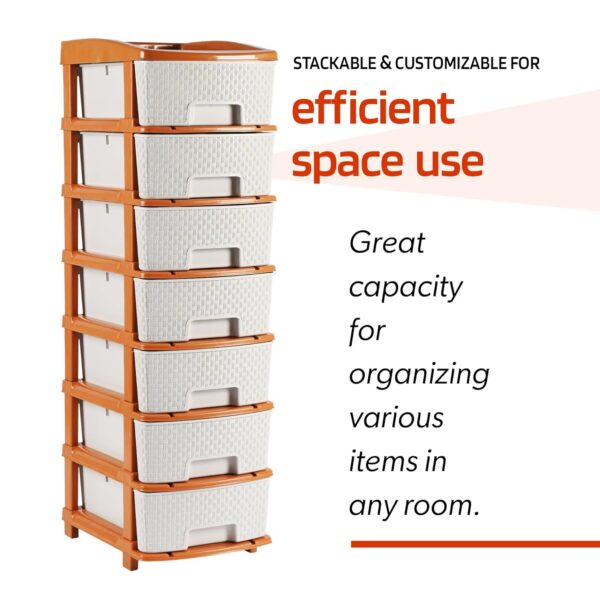 7-Tier Multipurpose Plastic Drawer Storage Organizer (White & Golden) - Image 4