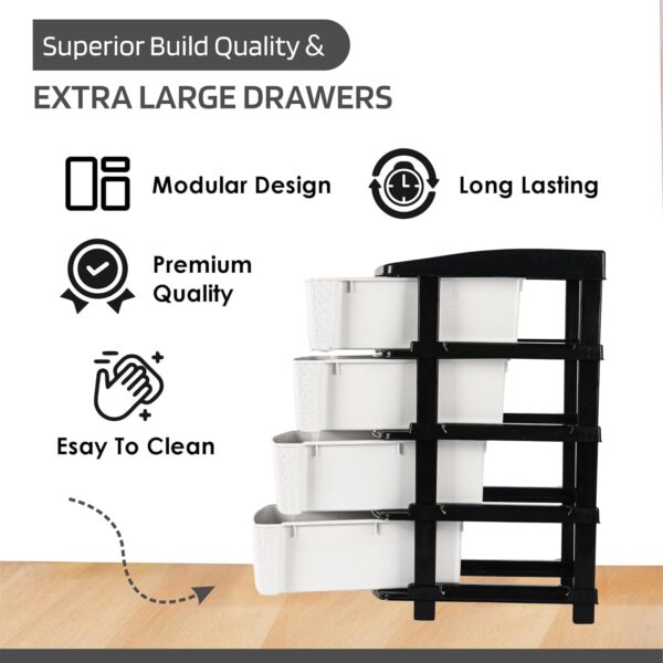 4-Tier Multipurpose Plastic Drawer Storage Organizer (Black & White) - Image 4
