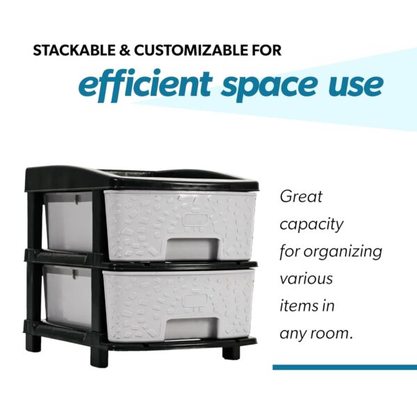 2-Tier Multipurpose Plastic Drawer Storage Organizer (Black & Grey) - Image 5
