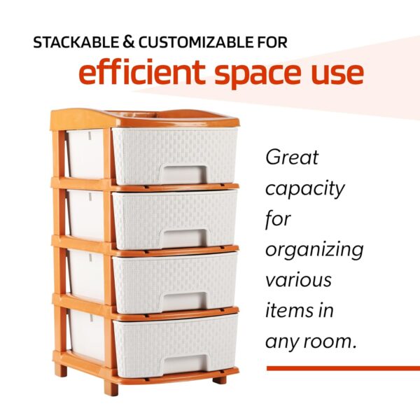 4-Tier Multipurpose Plastic Drawer Storage Organizer (White & Golden) - Image 5