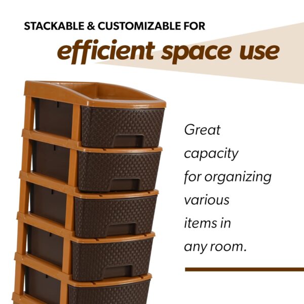 5-Tier Multipurpose Plastic Drawer Storage Organizer (Chocolate Brown) - Image 5