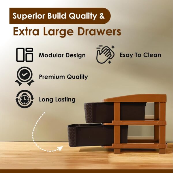 2-Tier Multipurpose Plastic Drawer Storage Organizer (Chocolate Brown) - Image 5