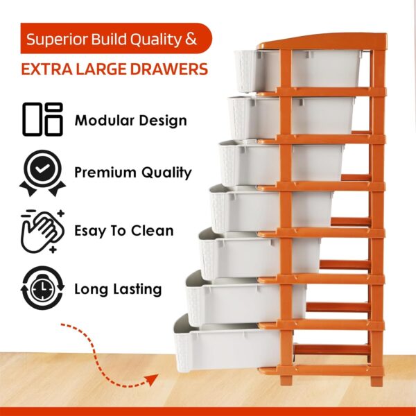 7-Tier Multipurpose Plastic Drawer Storage Organizer (White & Golden) - Image 5
