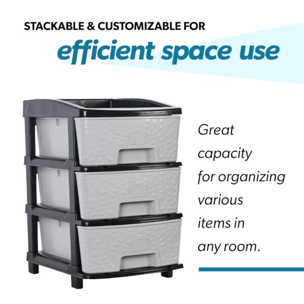 3-Tier Multipurpose Plastic Drawer Storage Organizer (Black & Grey) - Image 5