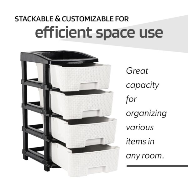 4-Tier Multipurpose Plastic Drawer Storage Organizer (Black & White) - Image 5