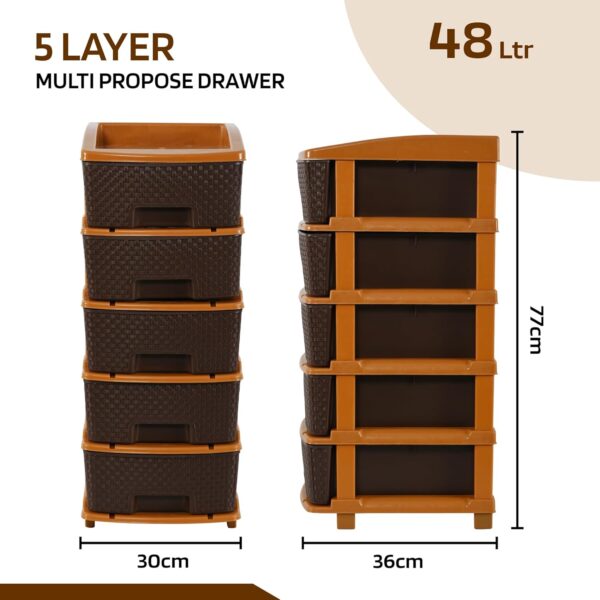 5-Tier Multipurpose Plastic Drawer Storage Organizer (Chocolate Brown) - Image 6