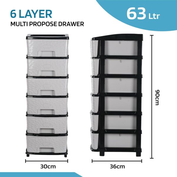 6-Tier Multipurpose Plastic Drawer Storage Organizer (Black & Grey) - Image 6