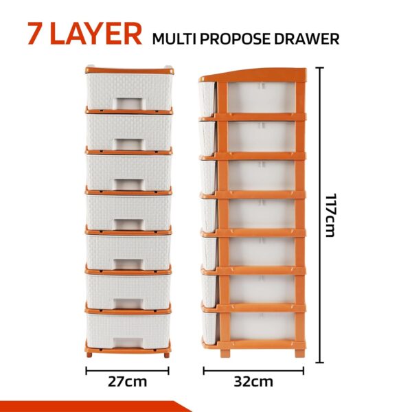 7-Tier Multipurpose Plastic Drawer Storage Organizer (White & Golden) - Image 6