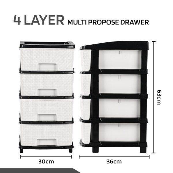 4-Tier Multipurpose Plastic Drawer Storage Organizer (Black & White) - Image 6